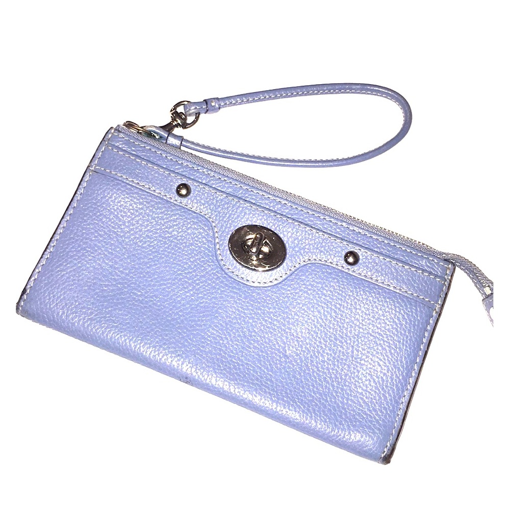 COACH periwinkle blue pebbled leather wristlet